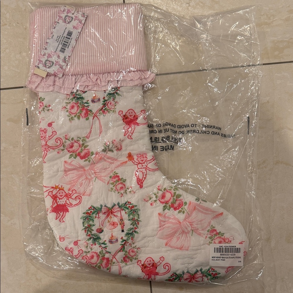 Roller rabbit Loveshack  Pink and White Christmas Stocking with Cherub Design
